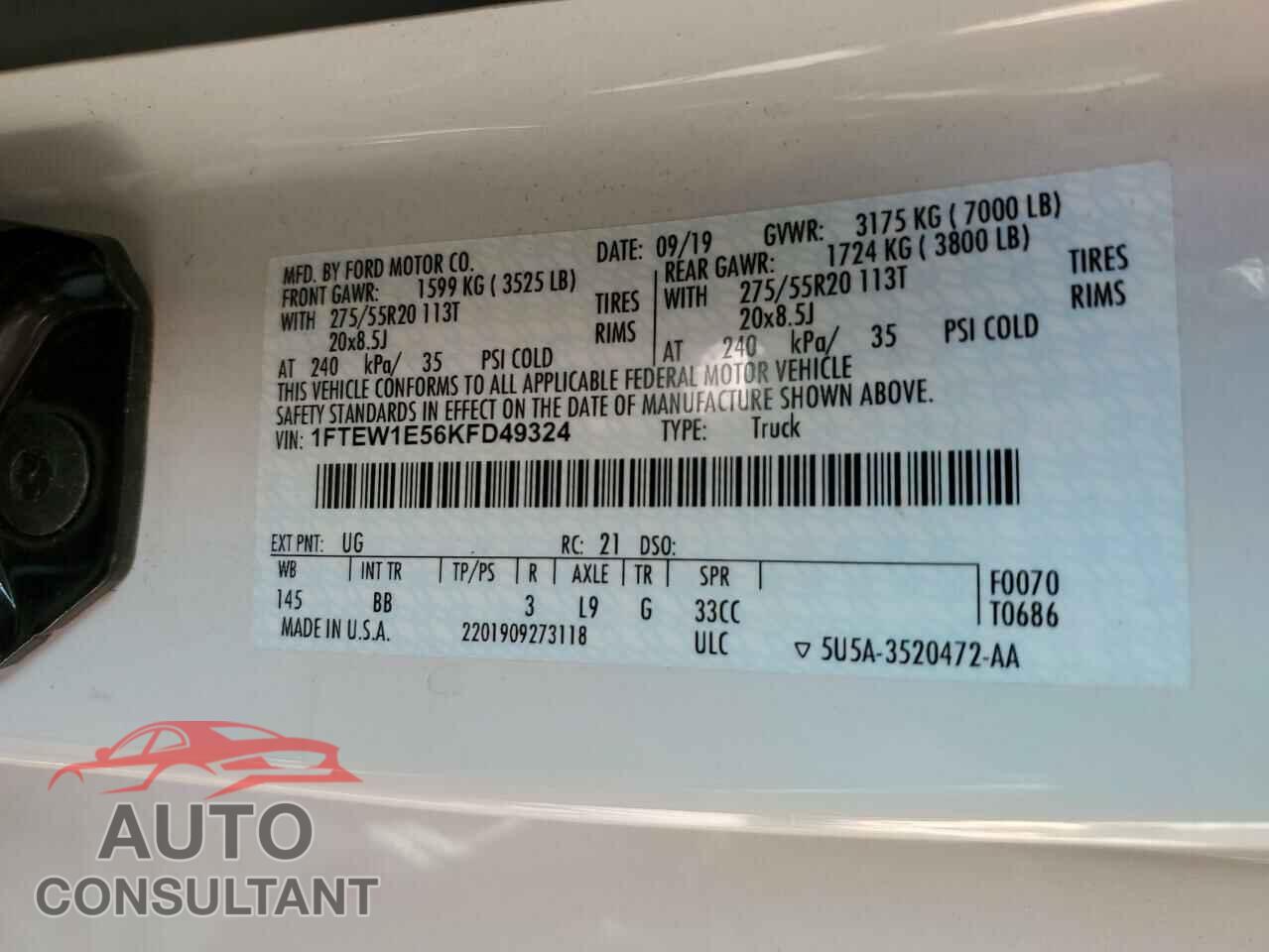 FORD F-150 2019 - 1FTEW1E56KFD49324