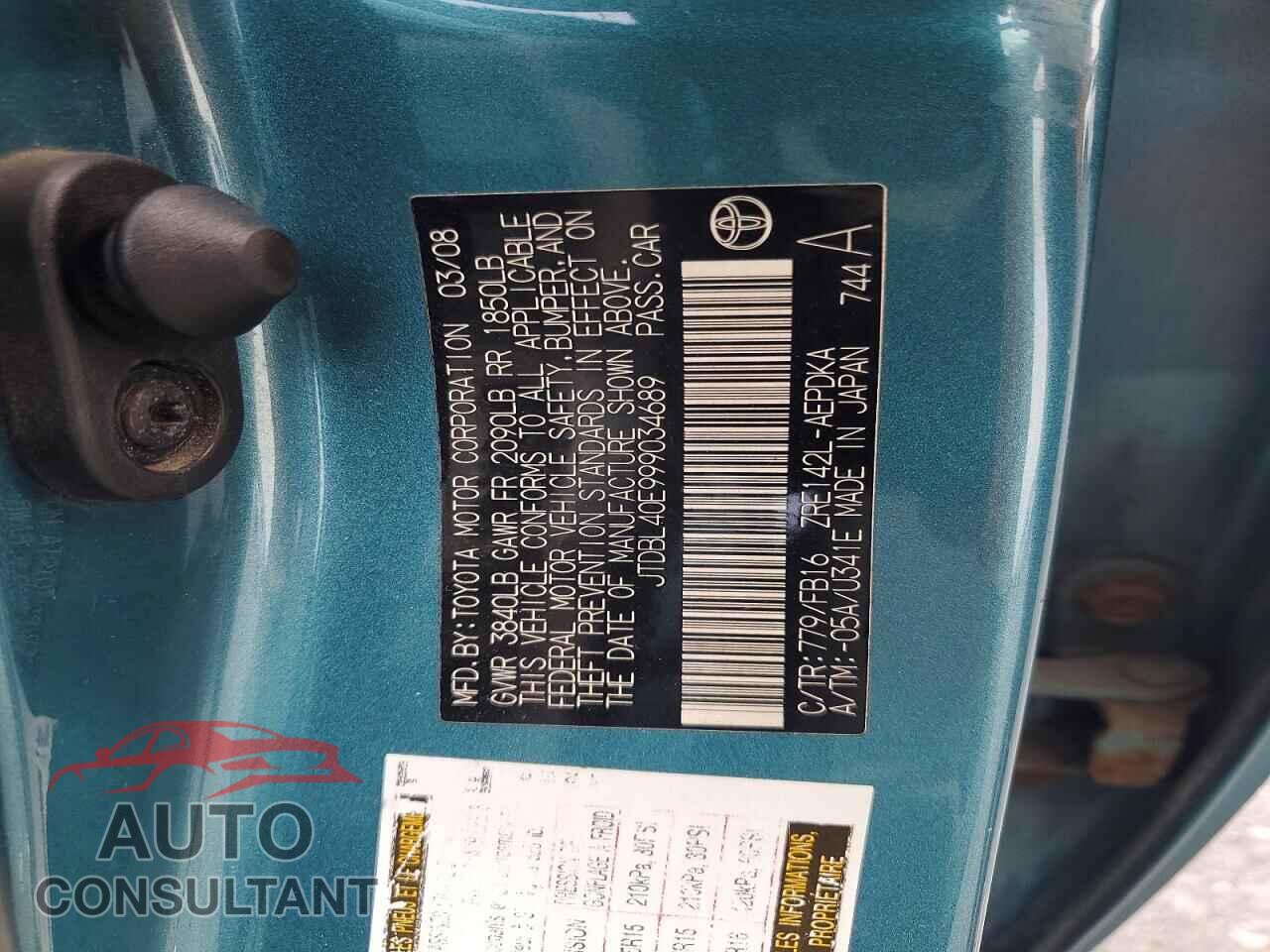 TOYOTA COROLLA 2009 - JTDBL40E999034689