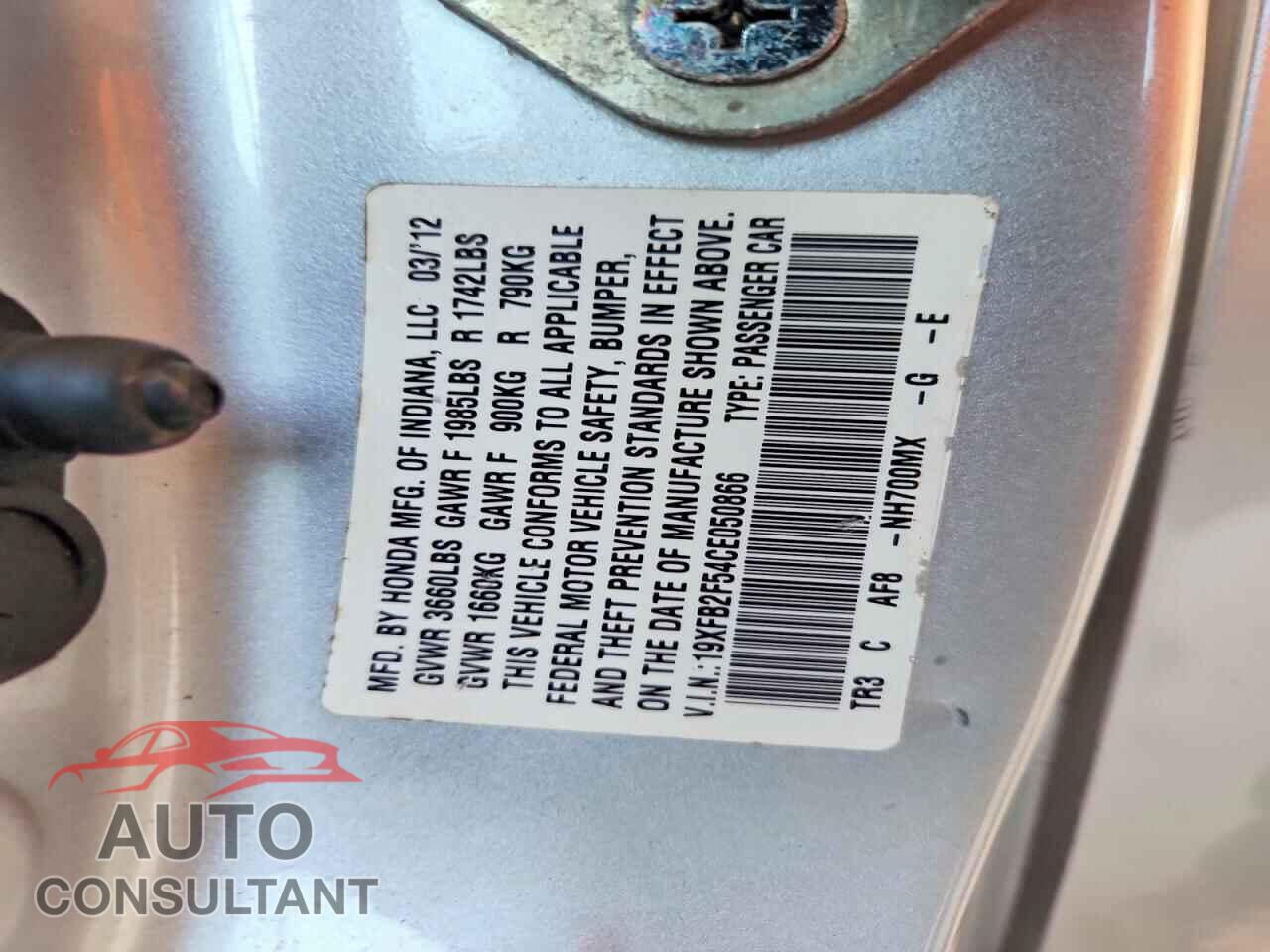HONDA CIVIC 2012 - 19XFB2F54CE050866