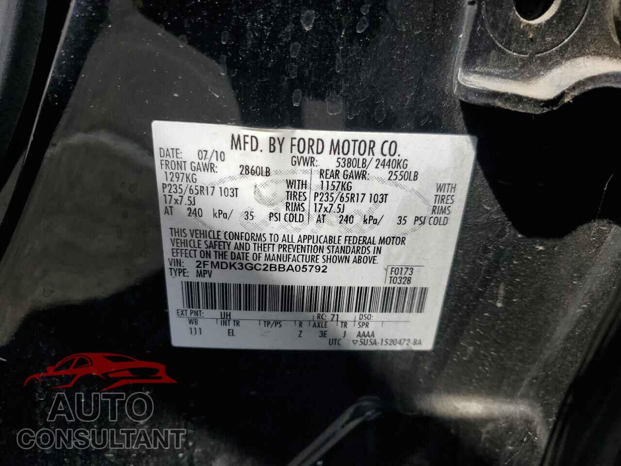 FORD EDGE 2011 - 2FMDK3GC2BBA05792