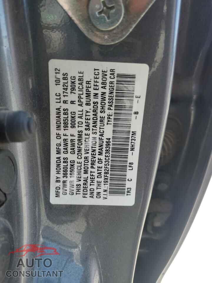 HONDA CIVIC 2012 - 19XFB2F53CE383964