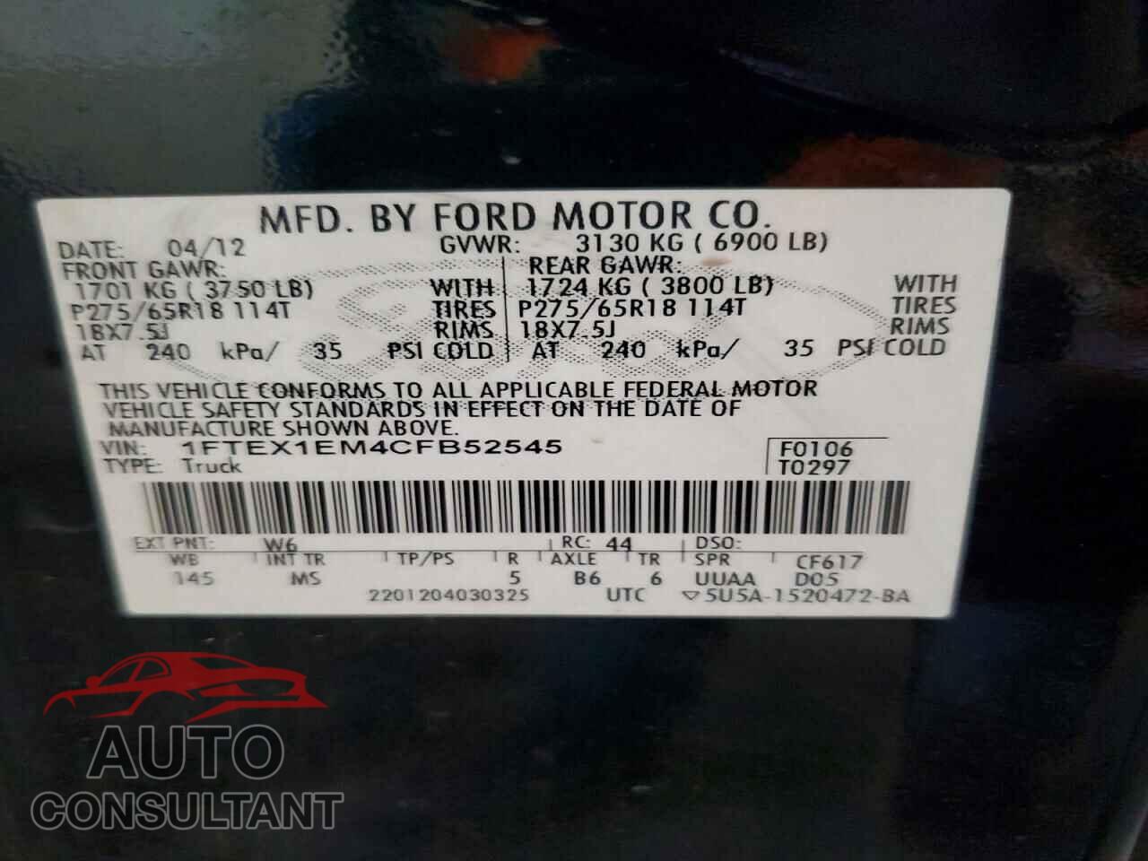 FORD F150 2012 - 1FTEX1EM4CFB52545