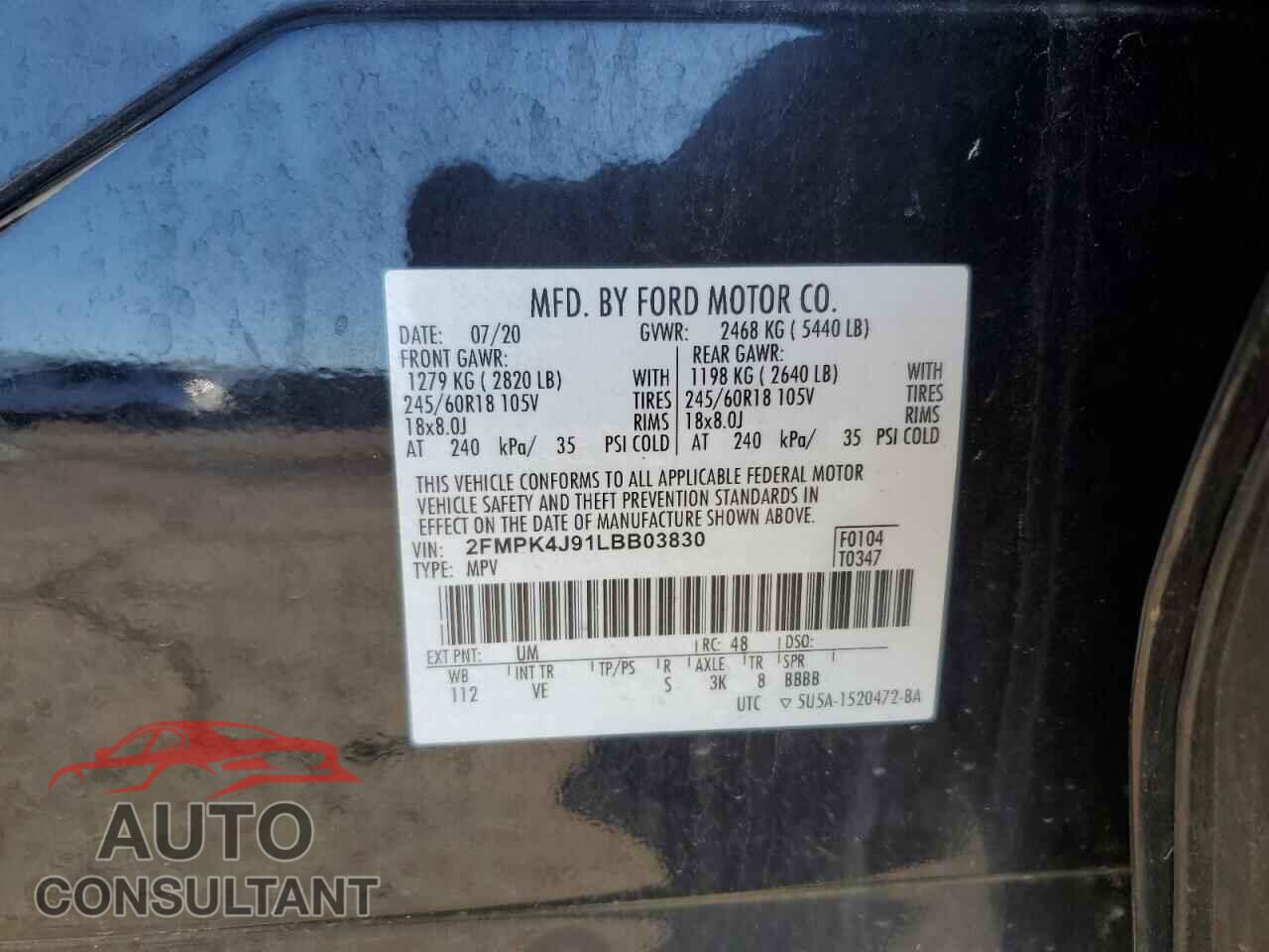FORD EDGE 2020 - 2FMPK4J91LBB03830