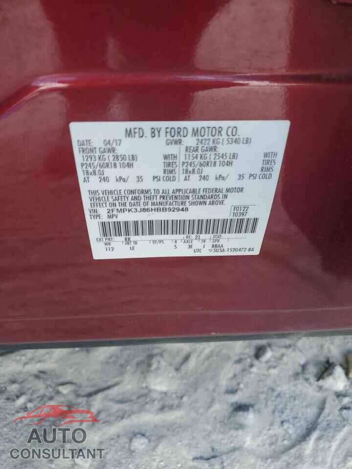 FORD EDGE 2017 - 2FMPK3J86HBB92948