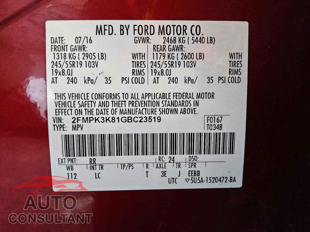 FORD EDGE 2016 - 2FMPK3K81GBC23519