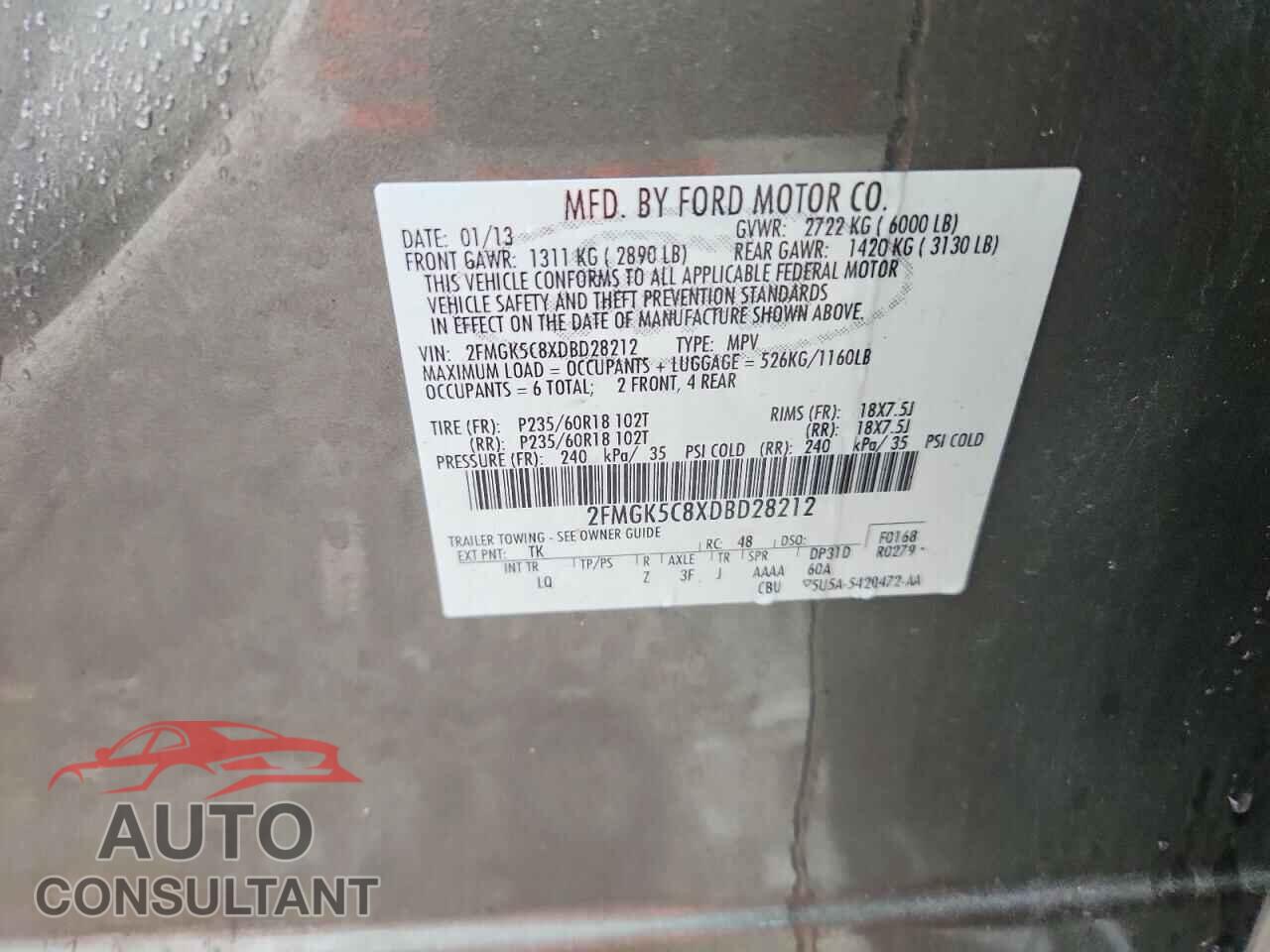 FORD FLEX 2013 - 2FMGK5C8XDBD28212