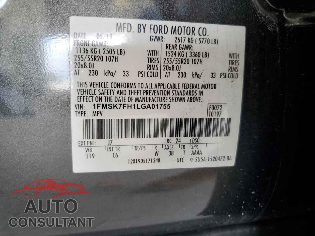FORD EXPLORER 2020 - 1FMSK7FH1LGA01755