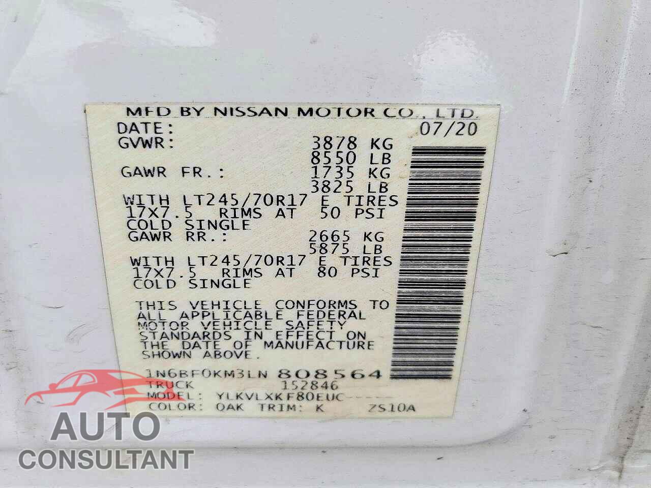 NISSAN NV 2020 - 1N6BF0KM3LN808564
