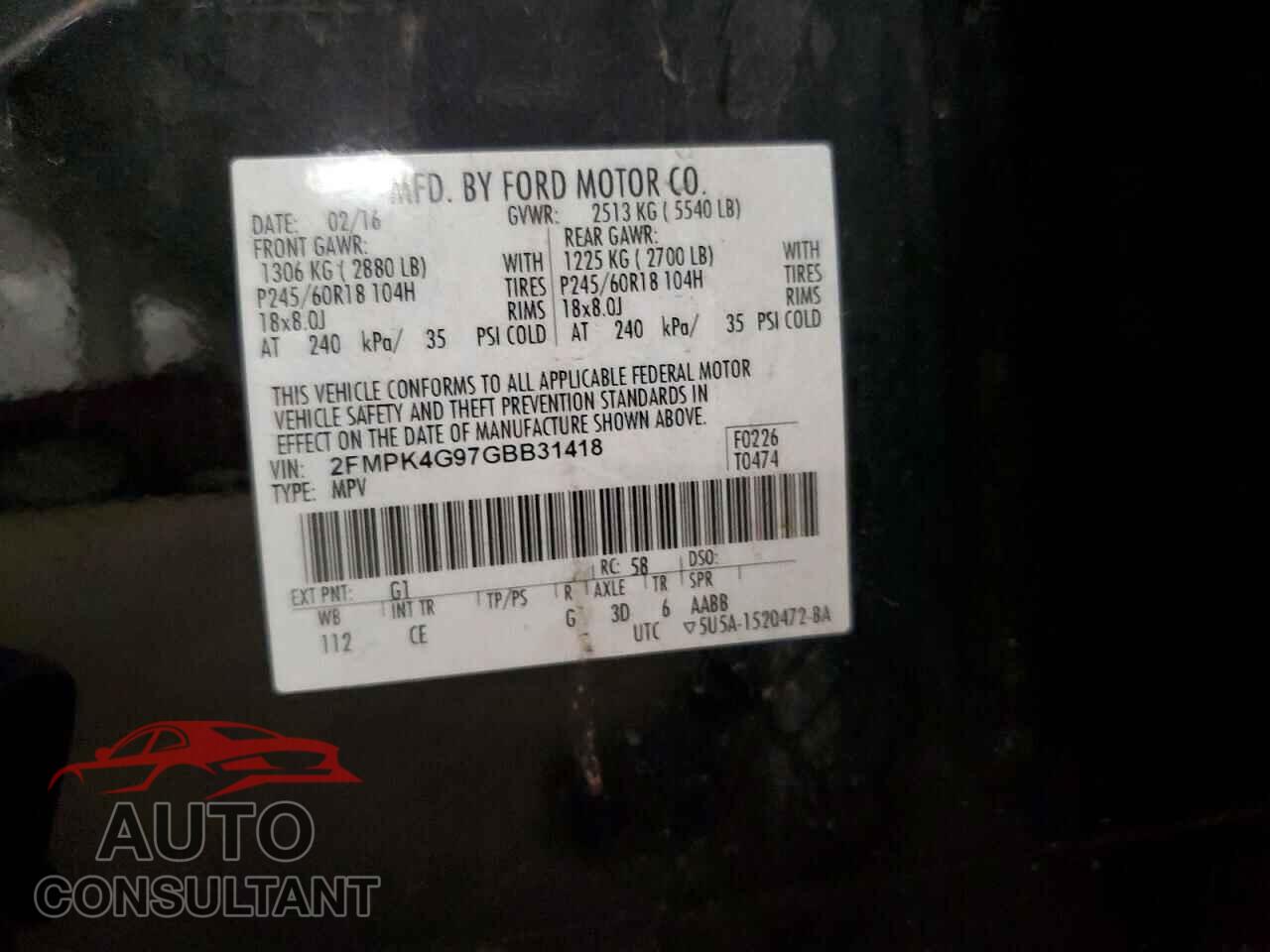 FORD EDGE 2016 - 2FMPK4G97GBB31418