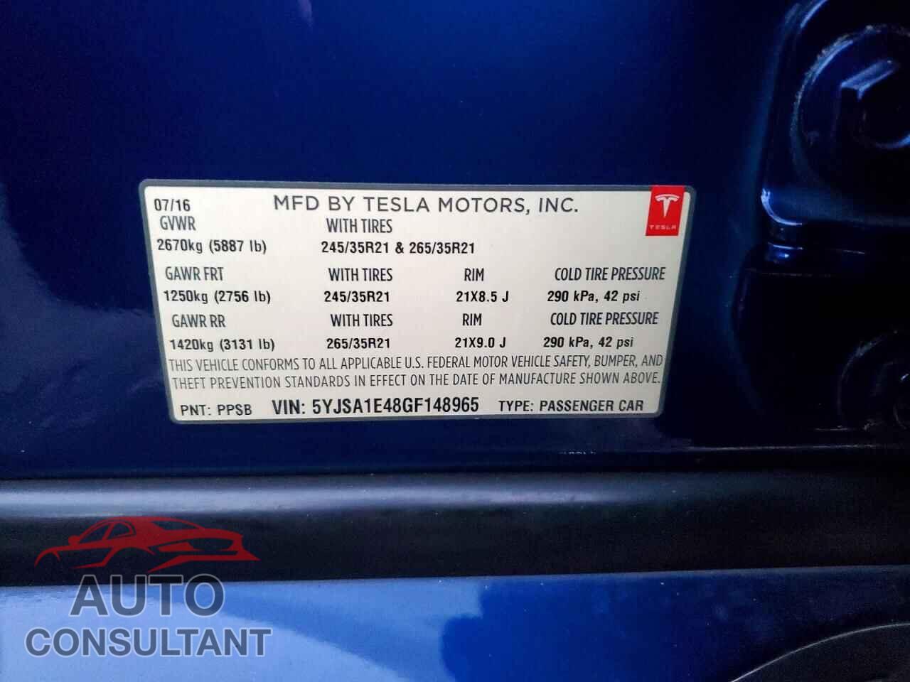 TESLA MODEL S 2016 - 5YJSA1E48GF148965