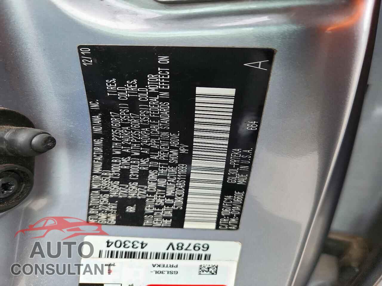TOYOTA SIENNA 2011 - 5TDKK3DC4BS111899