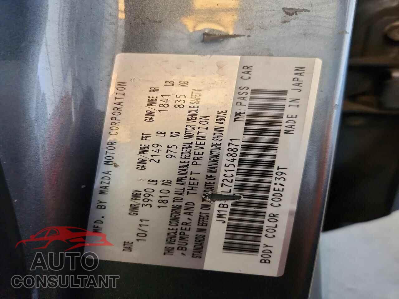 MAZDA 3 2012 - JM1BL1L72C1548871