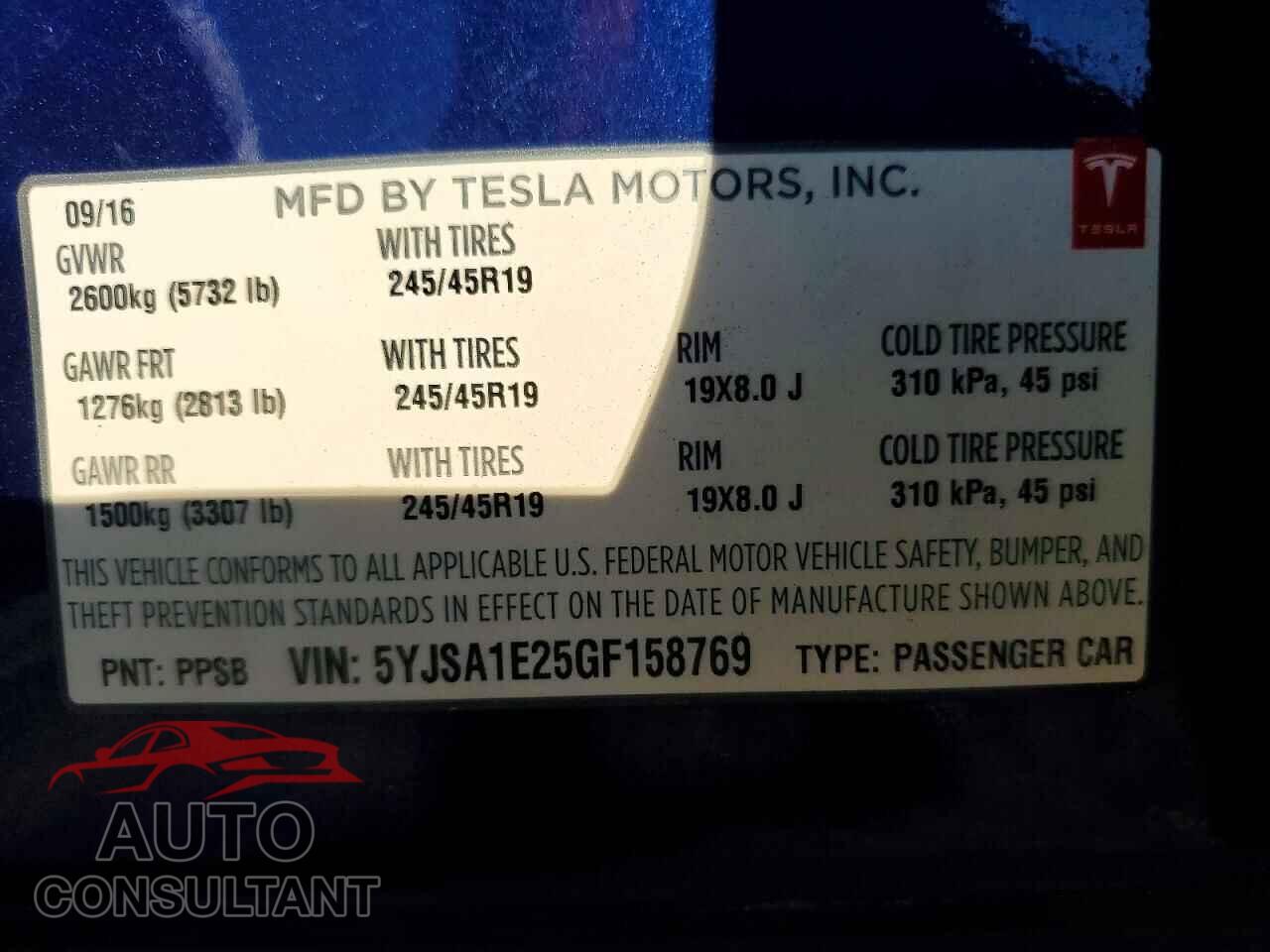 TESLA MODEL S 2016 - 5YJSA1E25GF158769