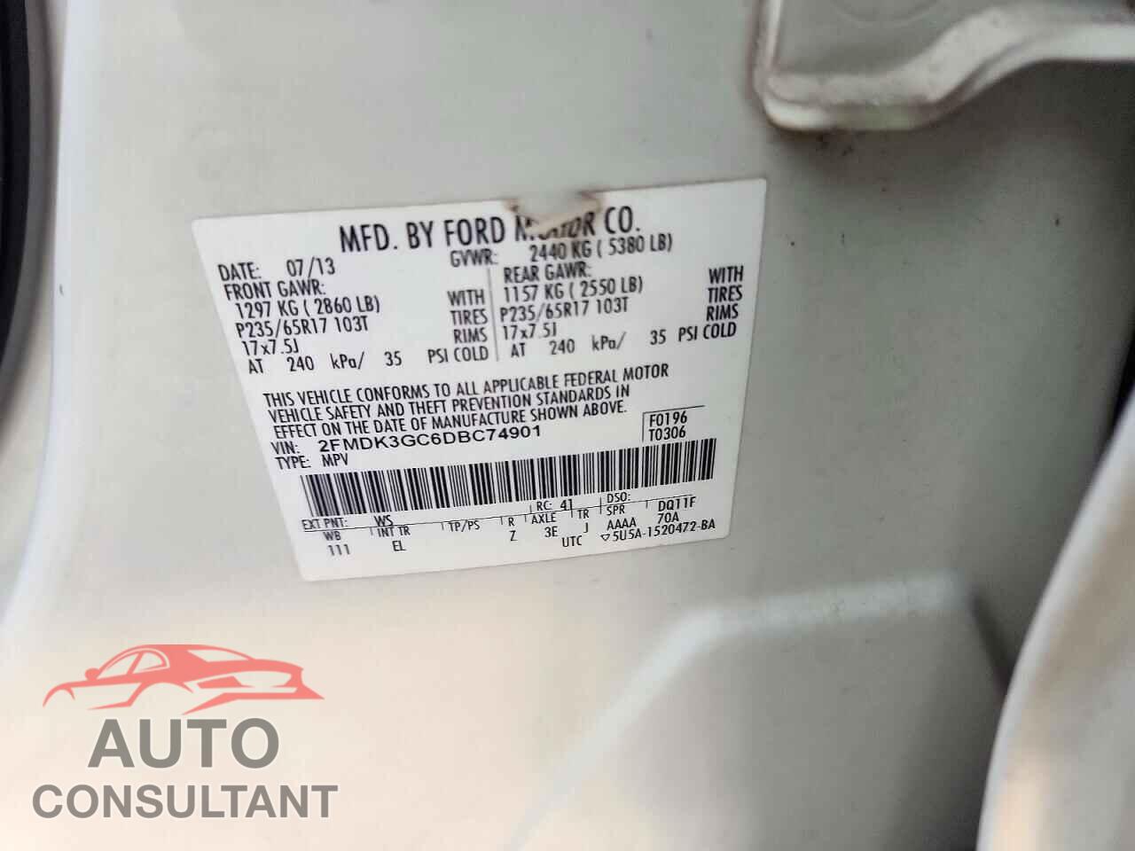 FORD EDGE 2013 - 2FMDK3GC6DBC74901