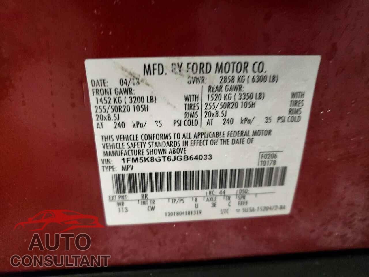 FORD EXPLORER 2018 - 1FM5K8GT6JGB64033