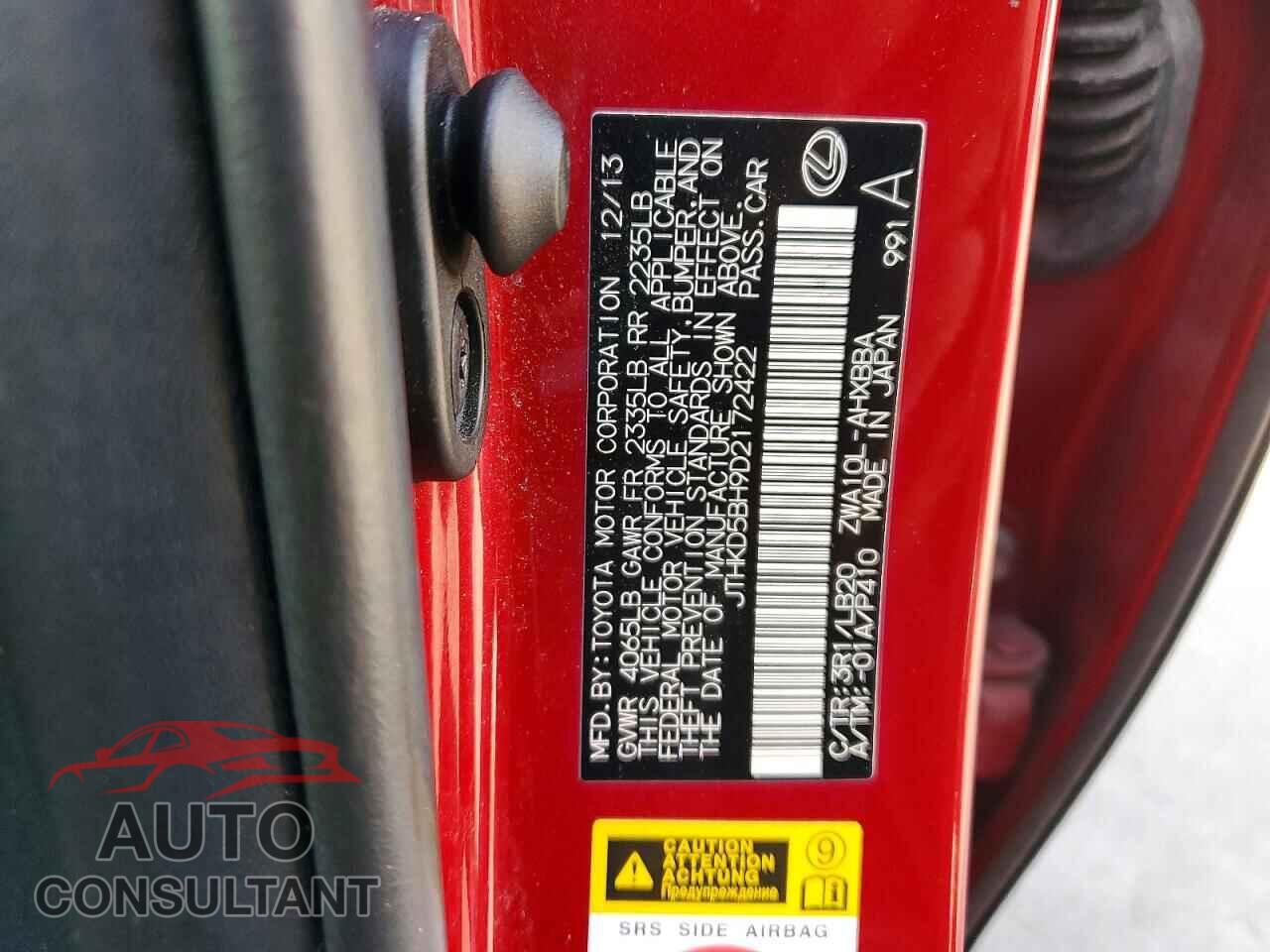 LEXUS CT 200 2013 - JTHKD5BH9D2172422