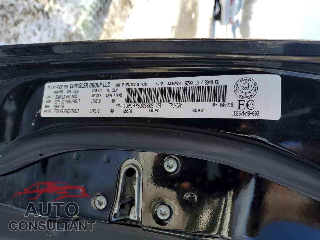 DODGE RAM 1500 2012 - 1C6RD7FP8CS226926