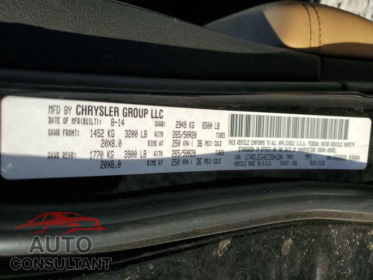 DODGE DURANGO 2014 - 1C4RDJEG4EC594394