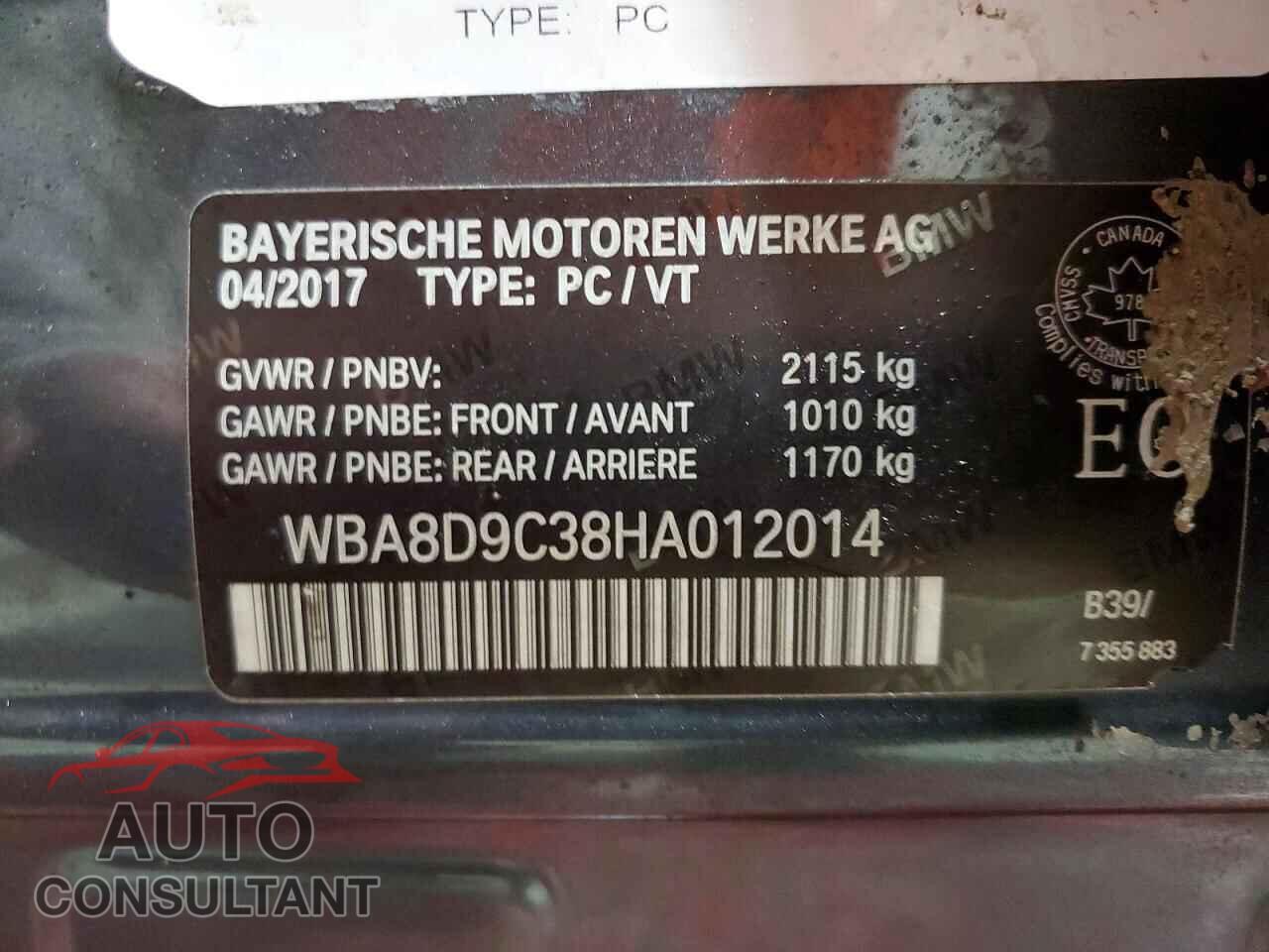 BMW 3 SERIES 2017 - WBA8D9C38HA012014