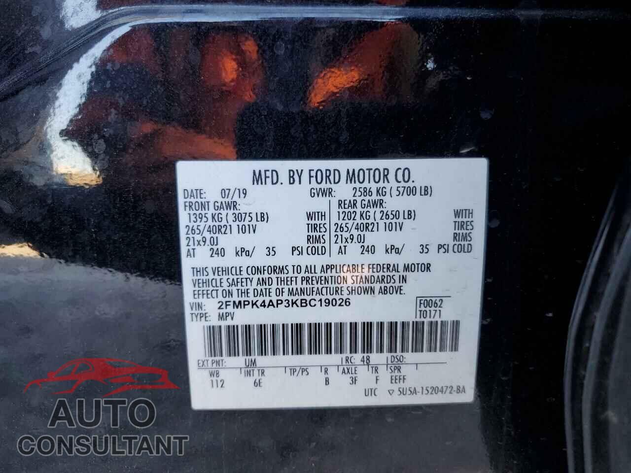 FORD EDGE 2019 - 2FMPK4AP3KBC19026