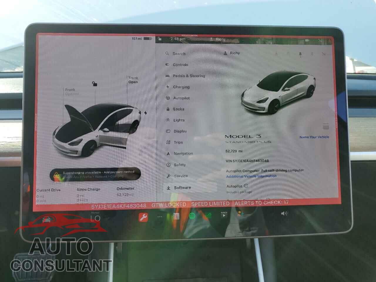 TESLA MODEL 3 2019 - 5YJ3E1EA4KF483048