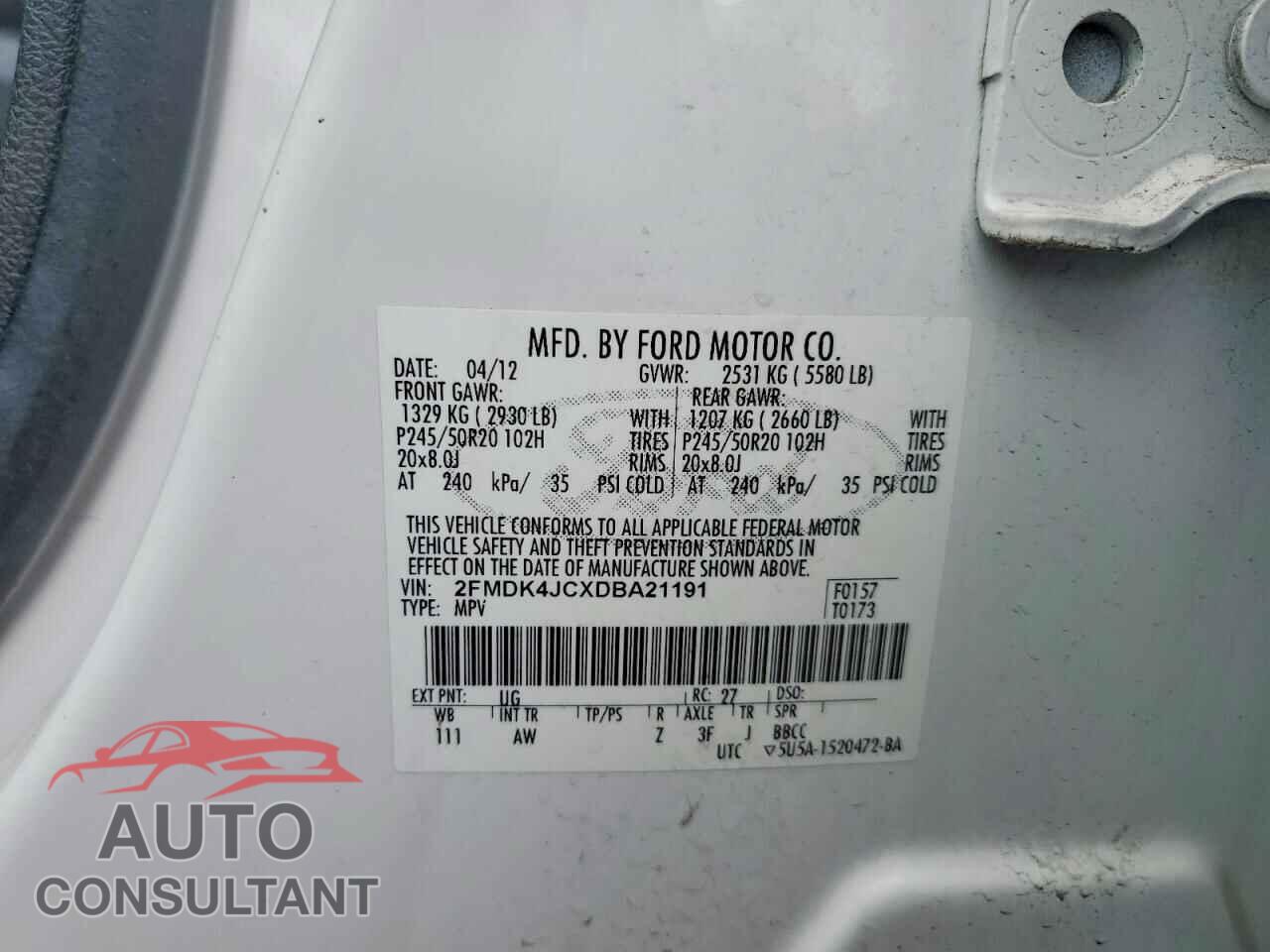 FORD EDGE 2013 - 2FMDK4JCXDBA21191