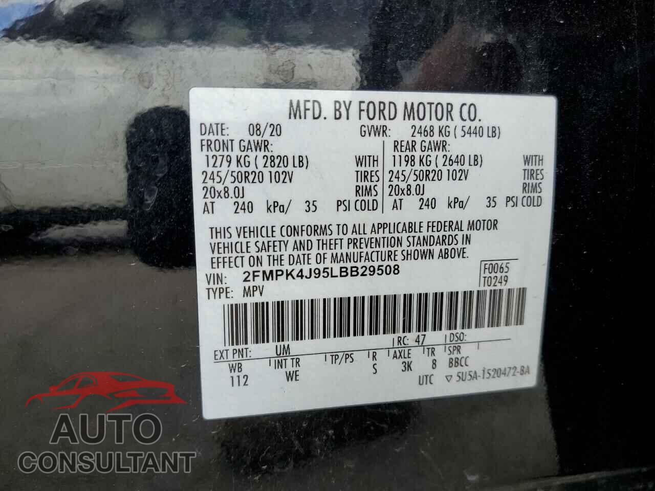 FORD EDGE 2020 - 2FMPK4J95LBB29508