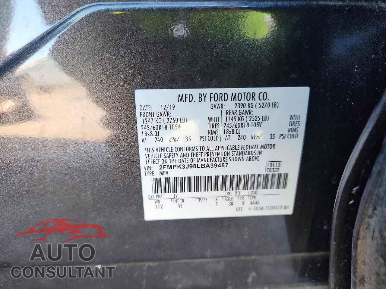 FORD EDGE 2020 - 2FMPK3J98LBA39487