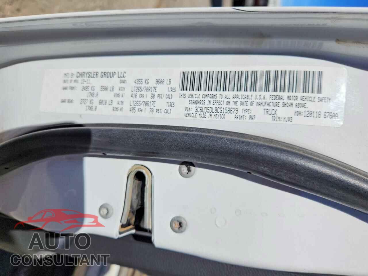 DODGE RAM 2500 2012 - 3C6UD5DL8CG158679
