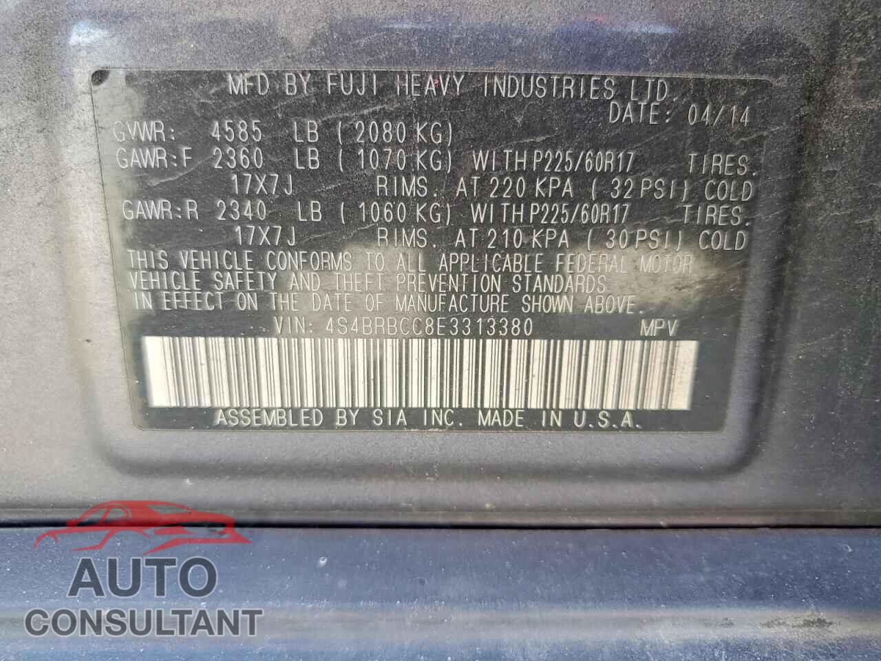 SUBARU OUTBACK 2014 - 4S4BRBCC8E3313380
