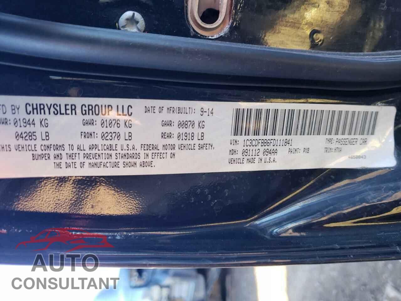 DODGE DART 2015 - 1C3CDFBB6FD111841