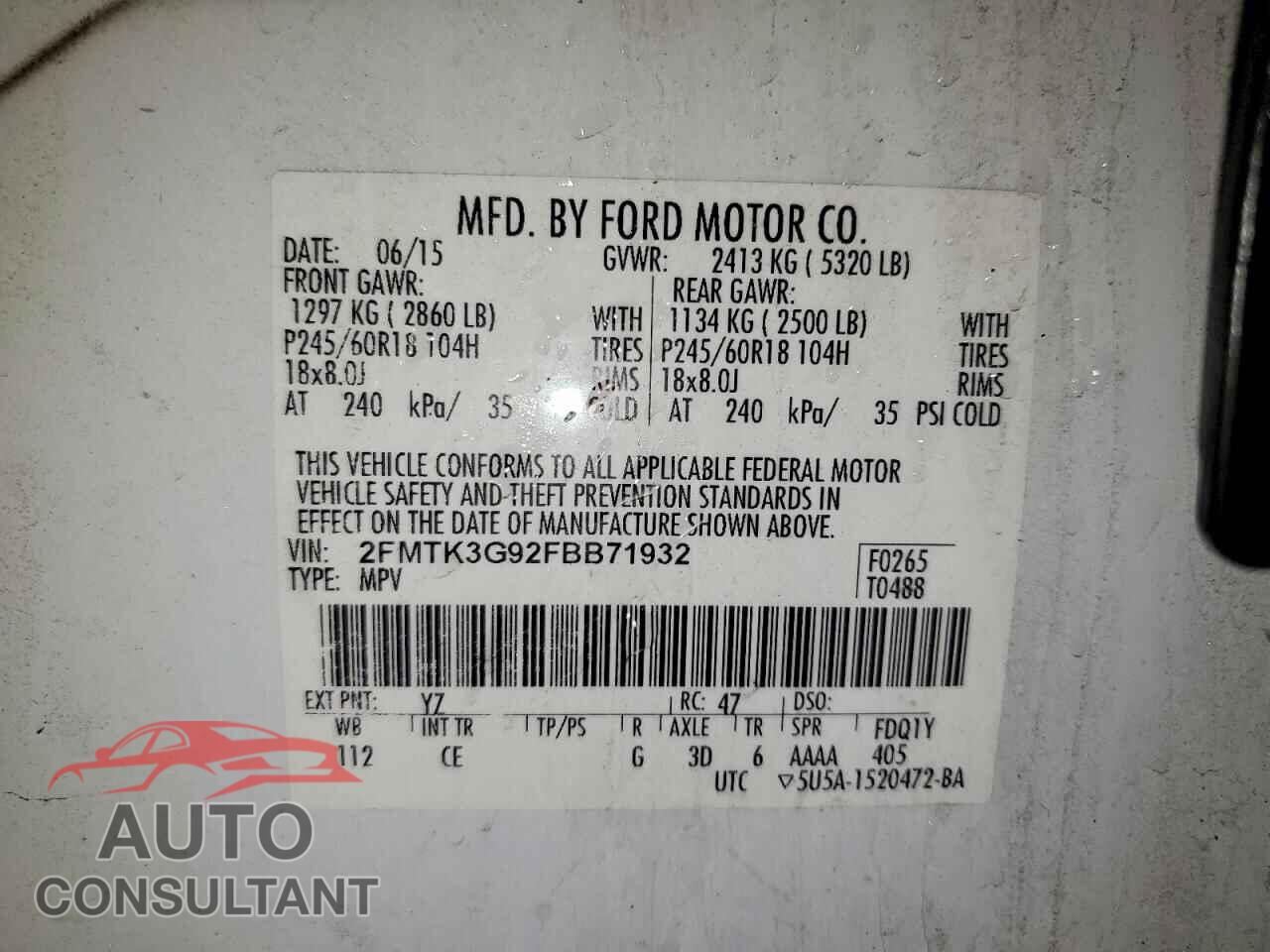 FORD EDGE 2015 - 2FMTK3G92FBB71932
