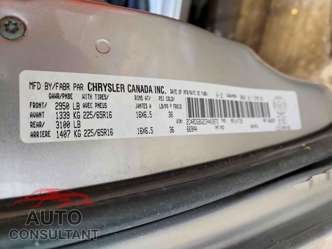 DODGE CARAVAN 2012 - 2C4RDGBG2CR403972