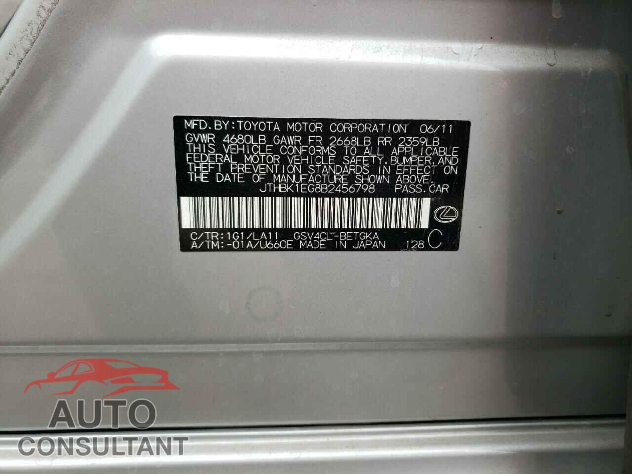 LEXUS ES350 2011 - JTHBK1EG8B2456798