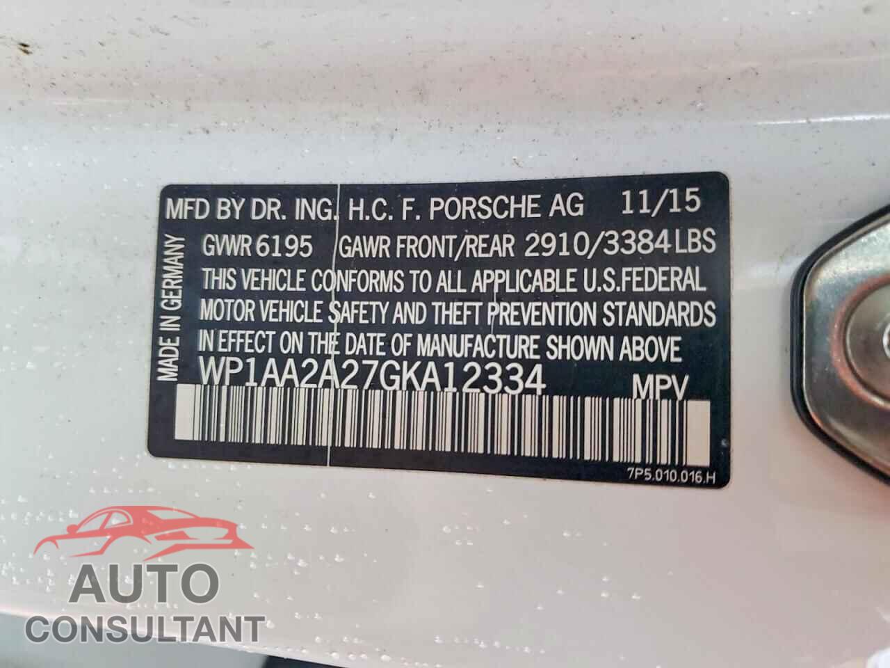 PORSCHE CAYENNE 2016 - WP1AA2A27GKA12334