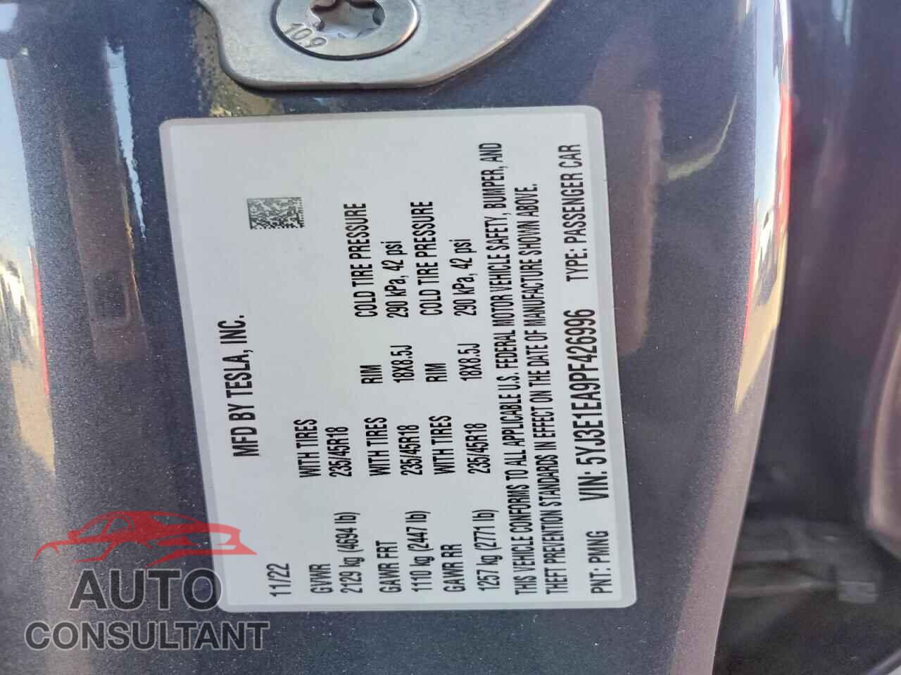 TESLA MODEL 3 2023 - 5YJ3E1EA9PF426996
