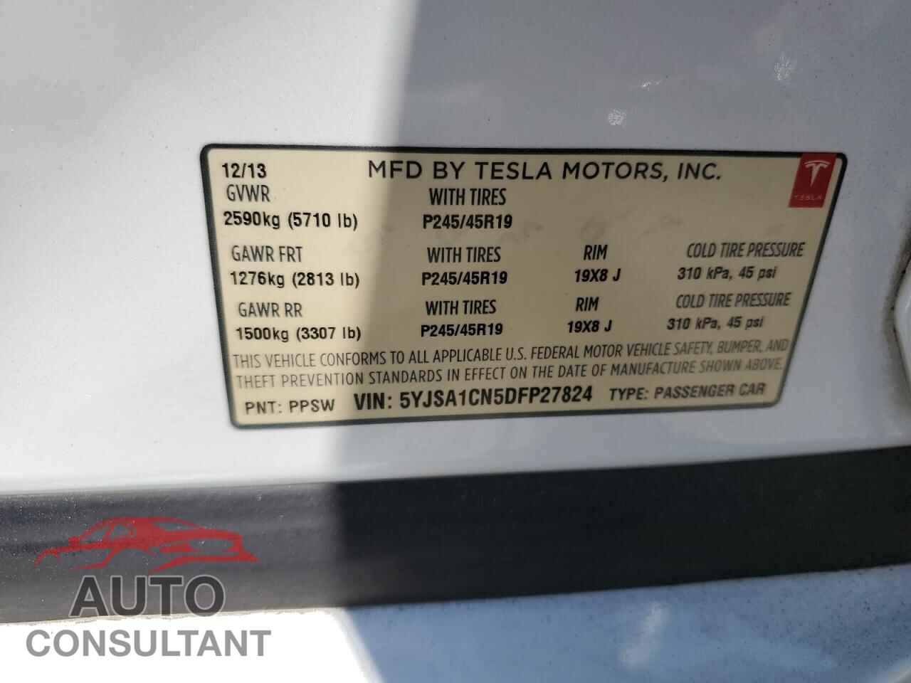 TESLA MODEL S 2013 - 5YJSA1CN5DFP27824