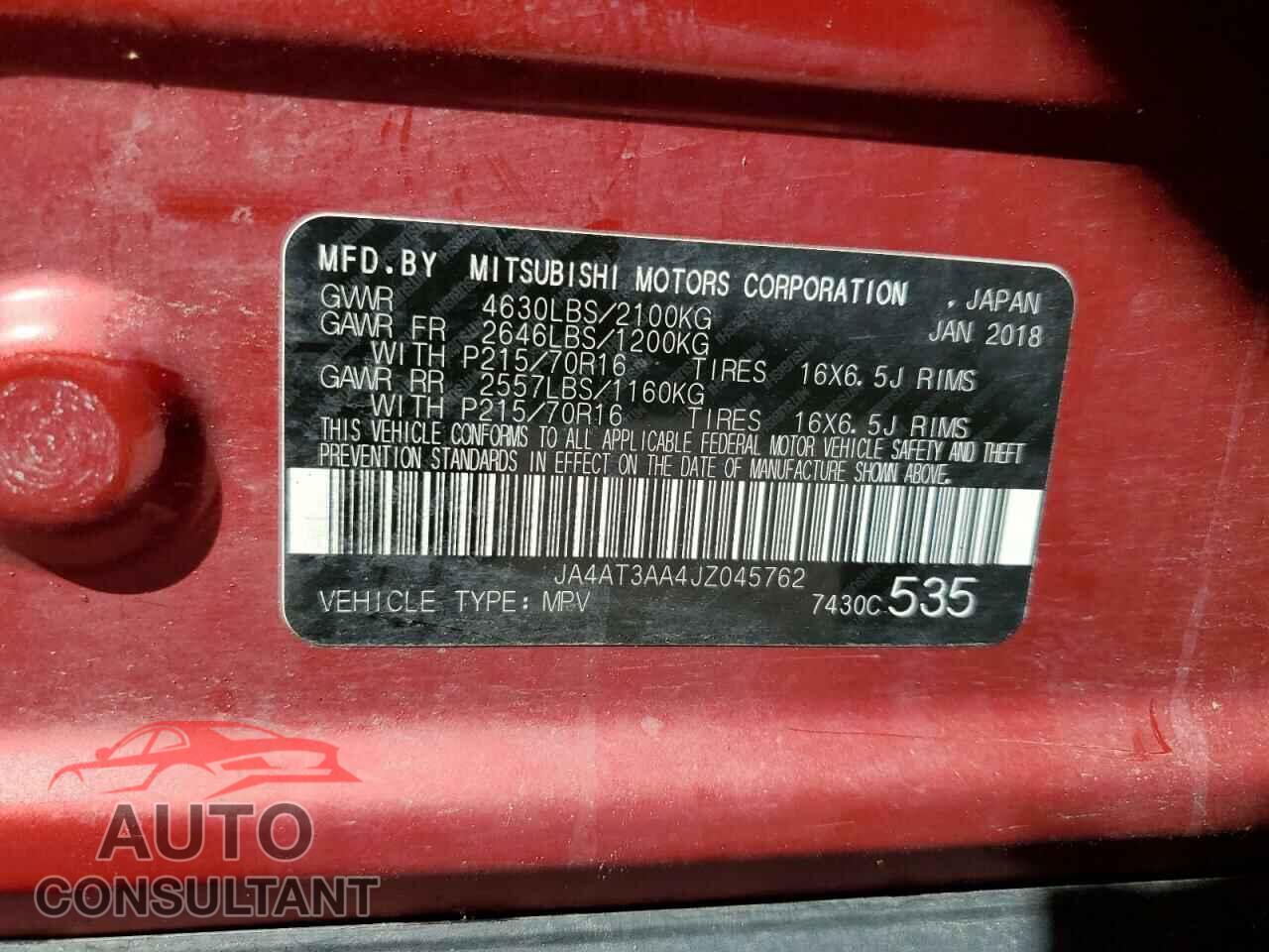 MITSUBISHI ECLIPSE 2018 - JA4AT3AA4JZ045762