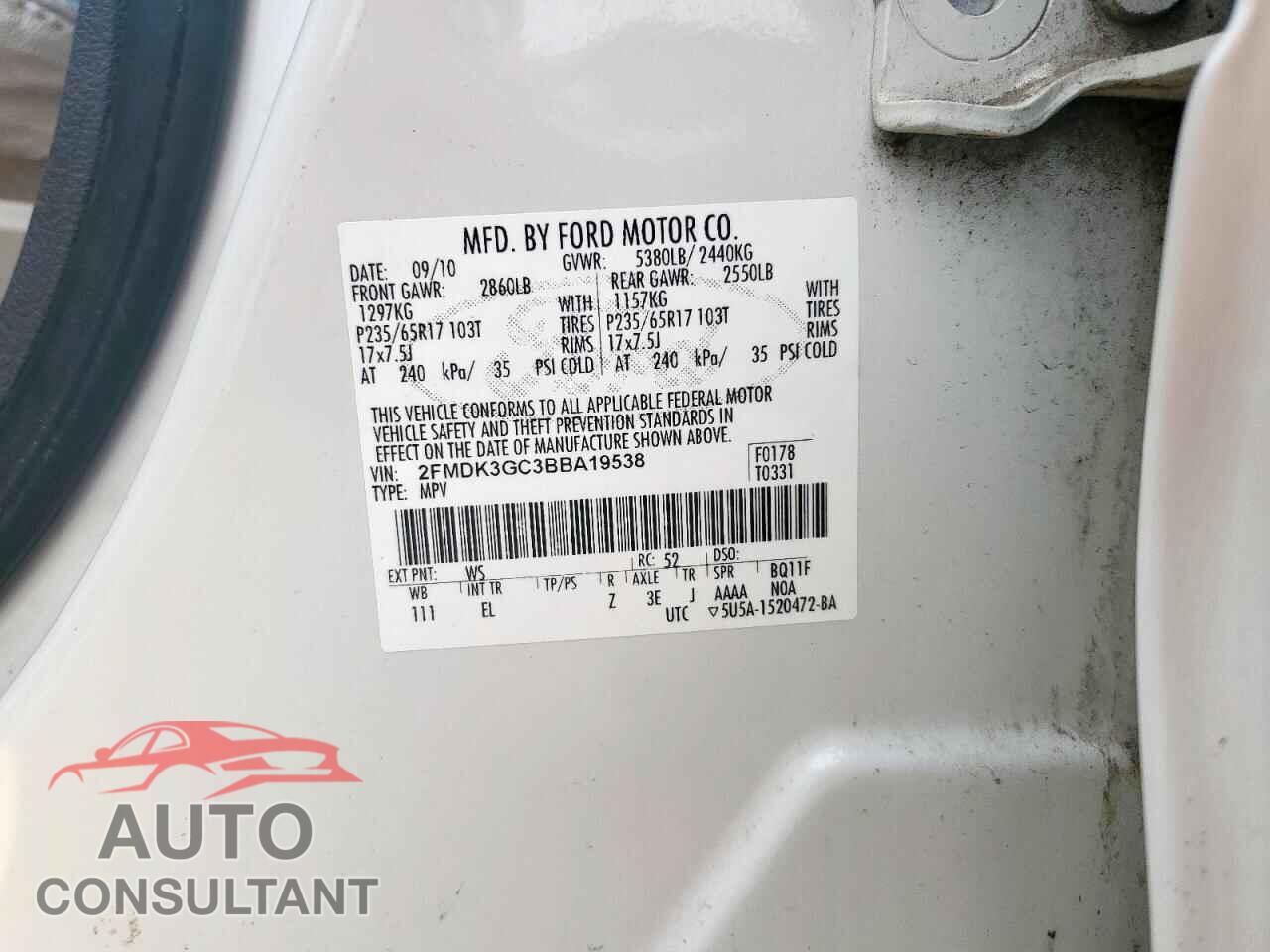 FORD EDGE 2011 - 2FMDK3GC3BBA19538