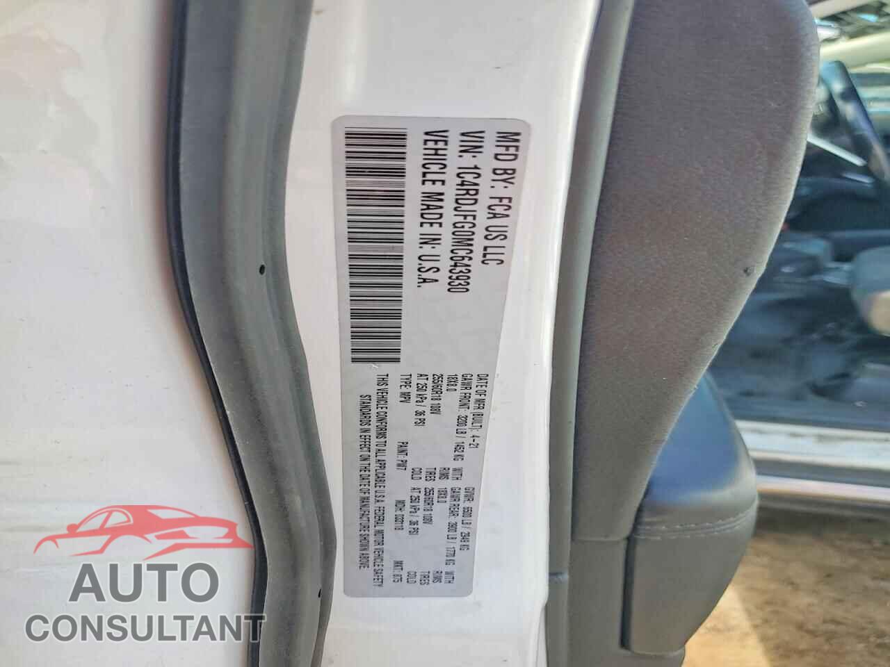 DODGE DURANGO 2021 - 1C4RDJFG0MC643930