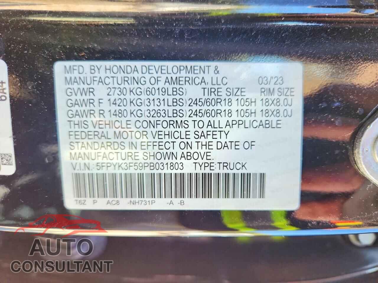 HONDA RIDGELINE 2023 - 5FPYK3F59PB031803