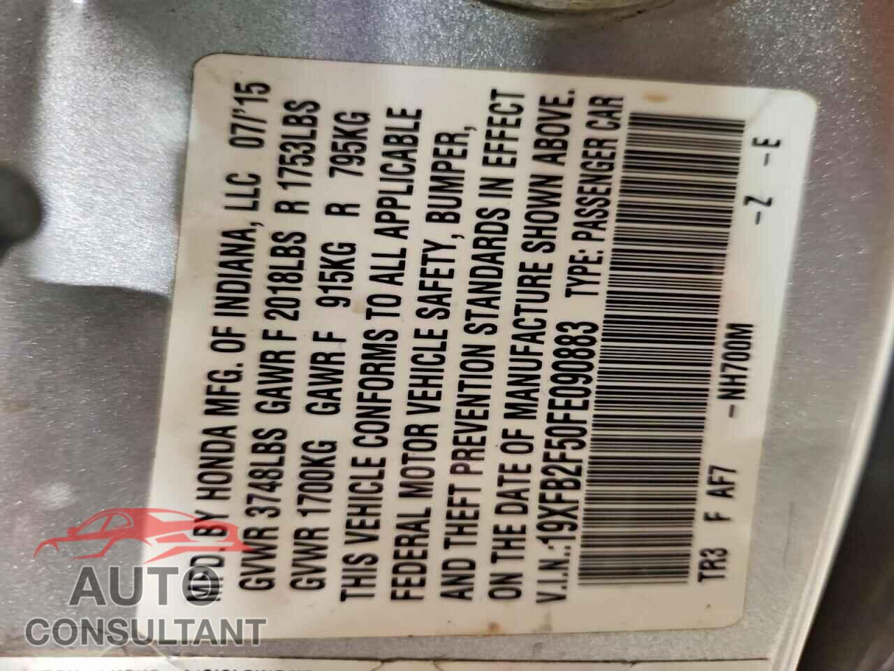 HONDA CIVIC 2015 - 19XFB2F50FE090883