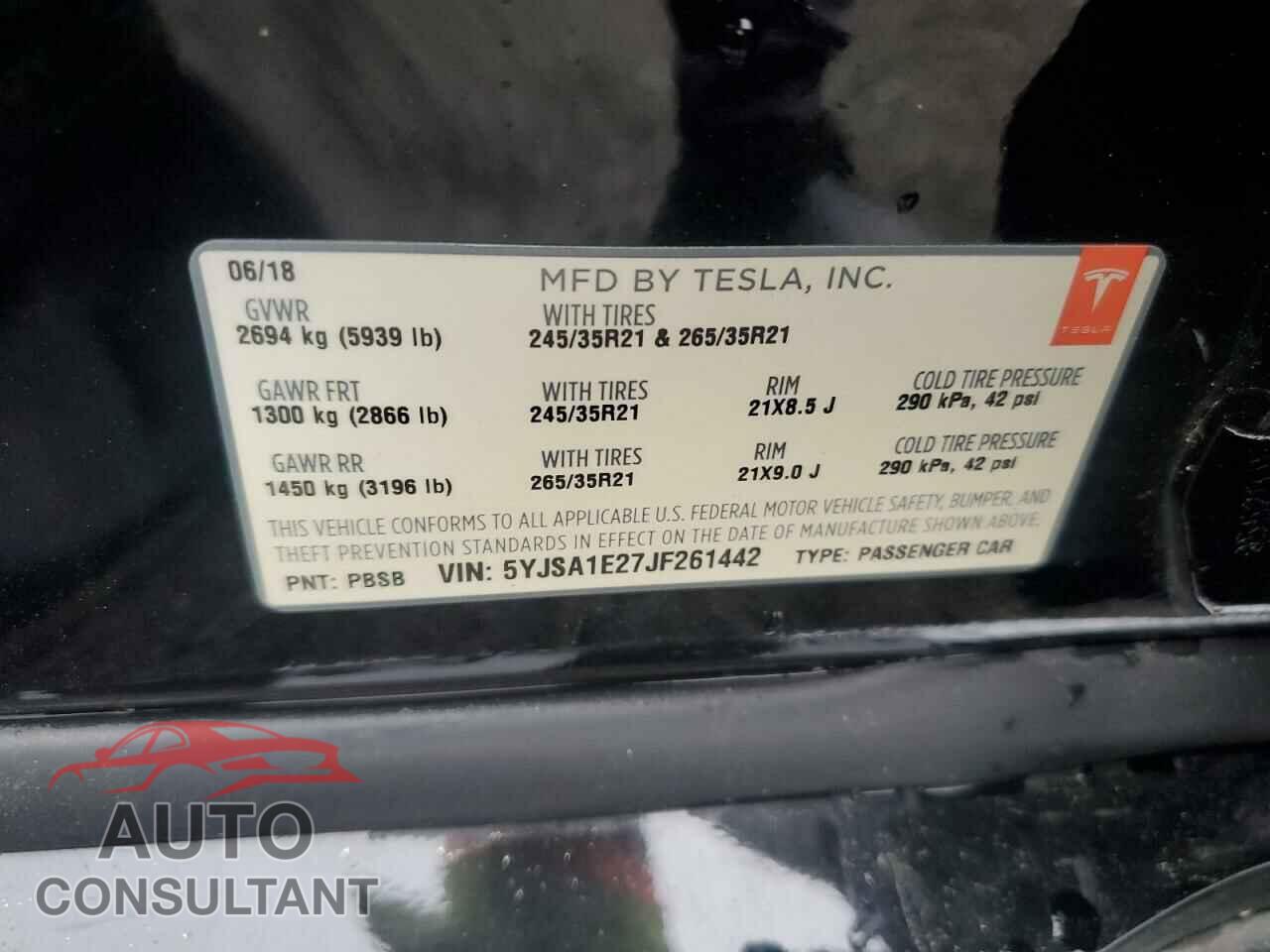TESLA MODEL S 2018 - 5YJSA1E27JF261442
