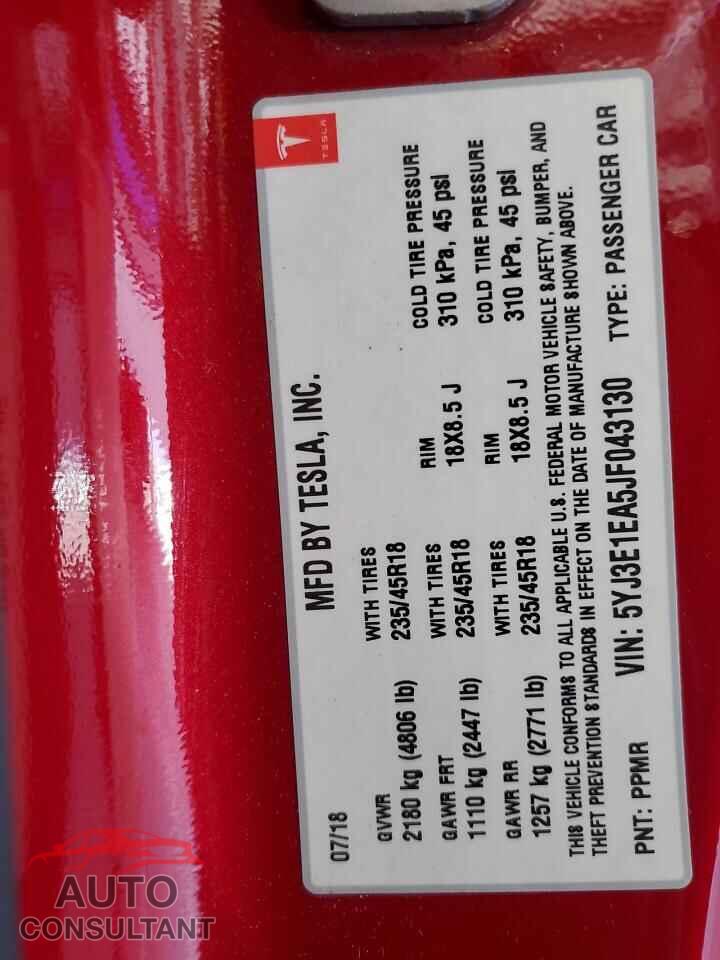 TESLA MODEL 3 2018 - 5YJ3E1EA5JF043130