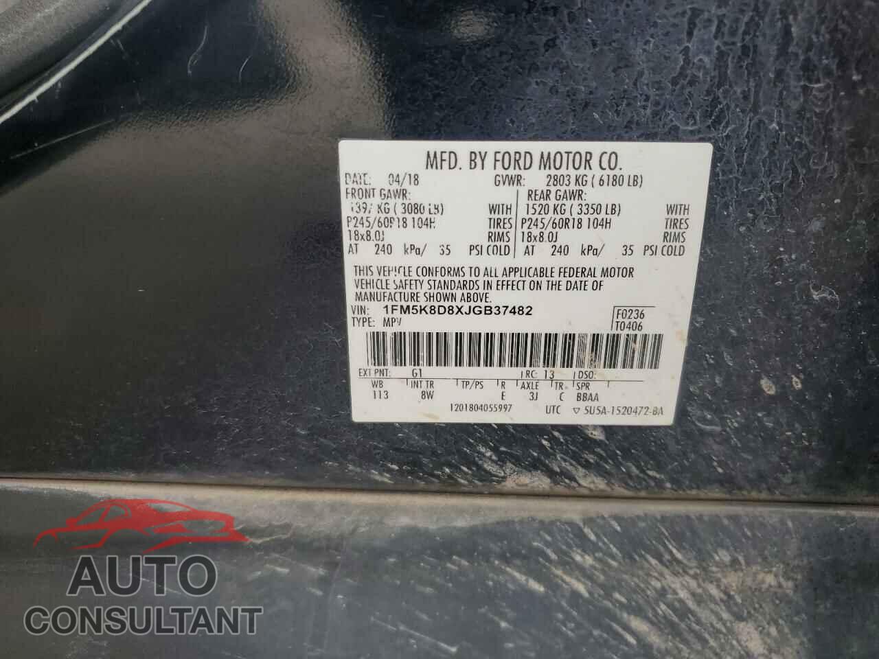FORD EXPLORER 2018 - 1FM5K8D8XJGB37482
