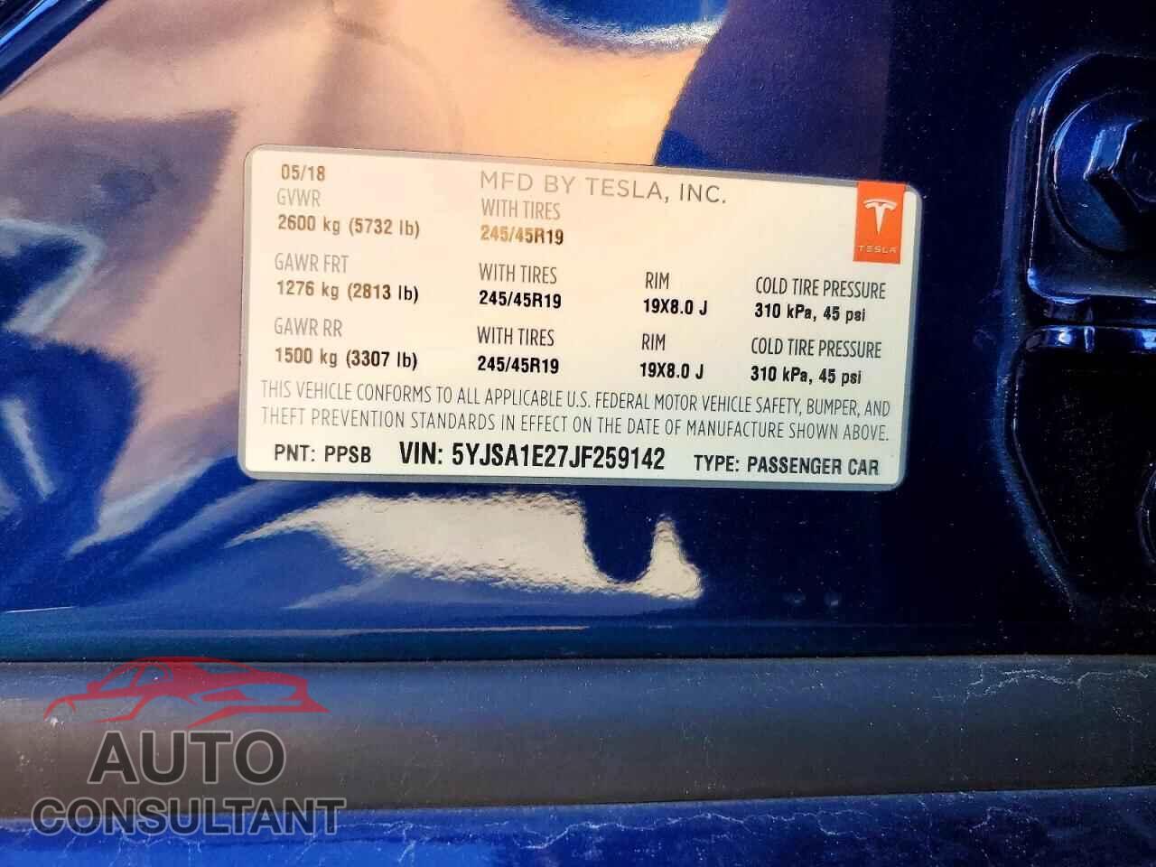 TESLA MODEL S 2018 - 5YJSA1E27JF259142