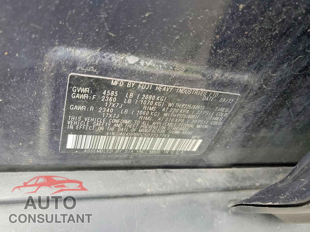SUBARU OUTBACK 2013 - 4S4BRBPC5D3237769