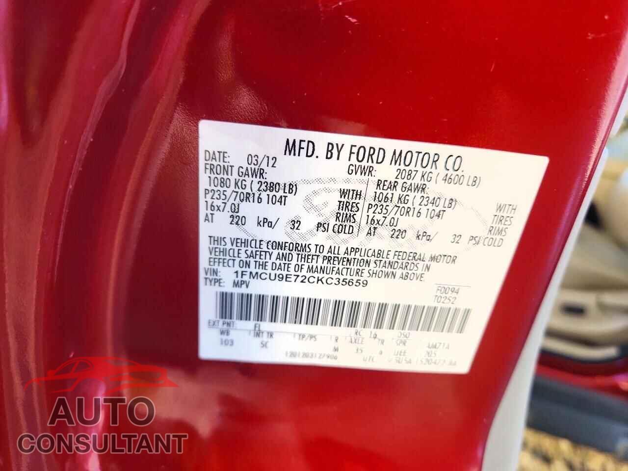 FORD ESCAPE 2012 - 1FMCU9E72CKC35659
