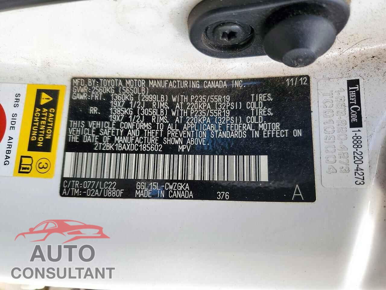 LEXUS RX350 2013 - 2T2BK1BAXDC185602