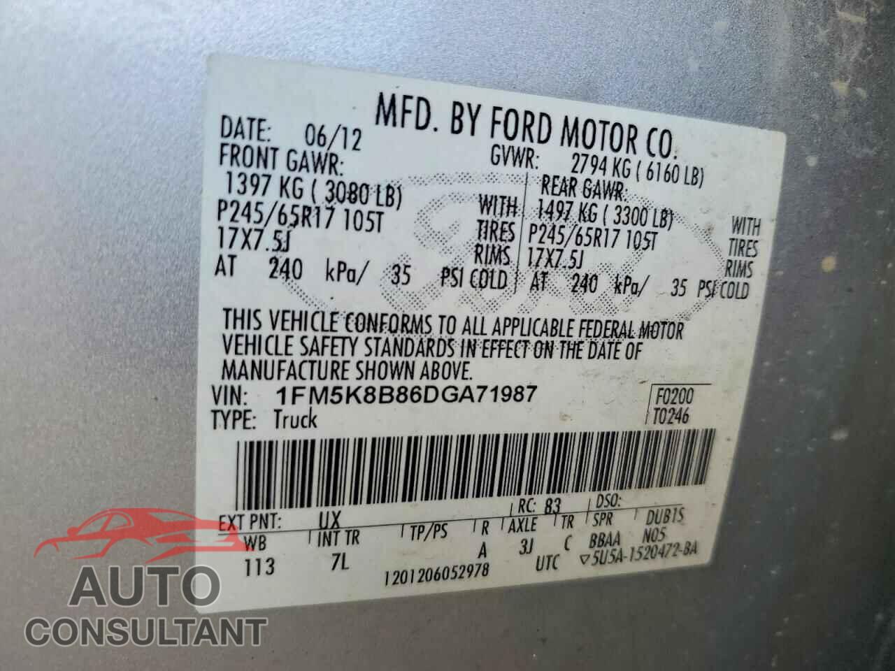 FORD EXPLORER 2013 - 1FM5K8B86DGA71987